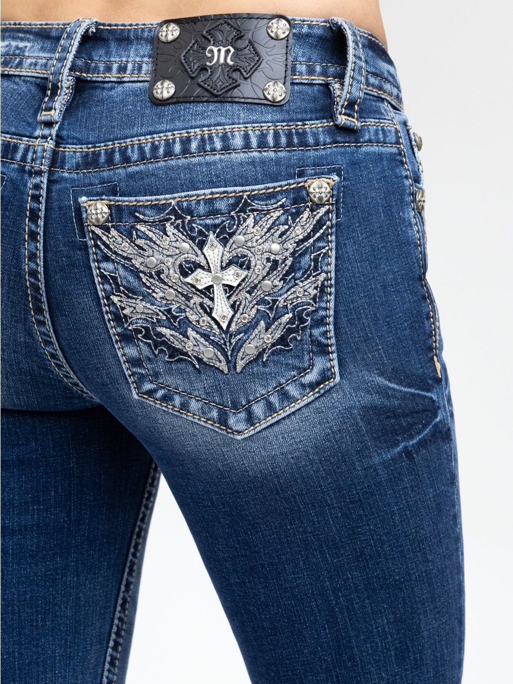 Miss Me Blue Skinny Jeans with Embroidered Cross Pocket
